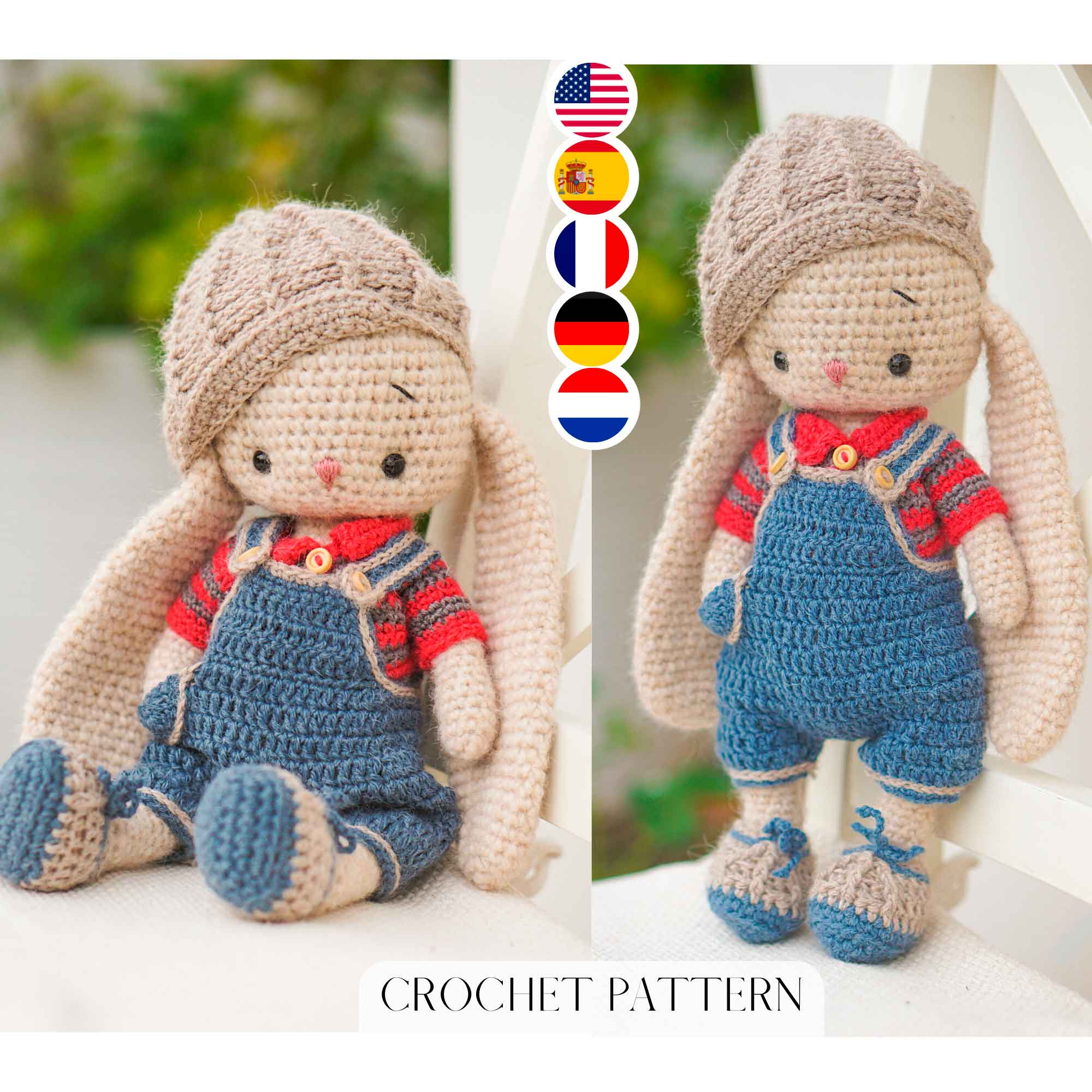 rabbit rabbit designs チェック柄べロアジャケット 10-in-1 Crochet Bunny With Clothes and Accessories Pattern